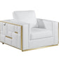 47" White And Gold Top Grain Leather Club Chair