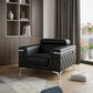 42" Black And Silver Top Grain Leather Club Chair