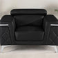42" Black And Silver Top Grain Leather Club Chair