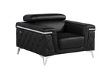 42" Black And Silver Top Grain Leather Club Chair