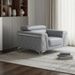 42" Light Gray And Silver Top Grain Leather Club Chair