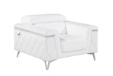 42" White And Silver Top Grain Leather Club Chair