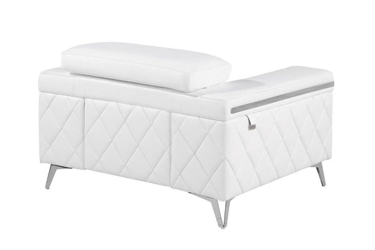 42" White And Silver Top Grain Leather Club Chair