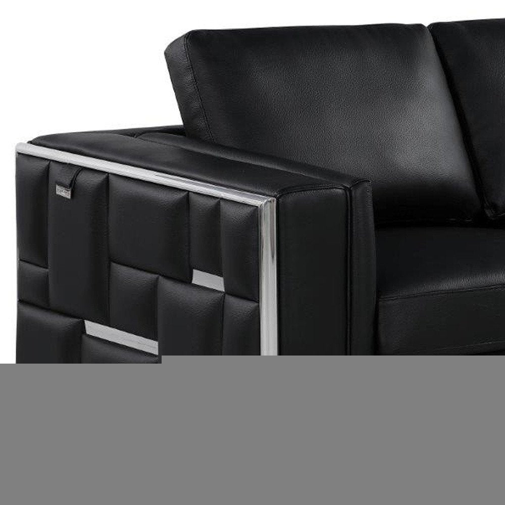 73" Black And Silver Metallic Top Grain Leather Loveseat
