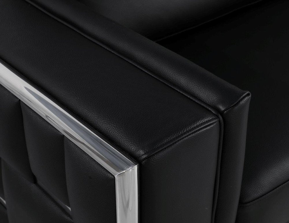 73" Black And Silver Metallic Top Grain Leather Loveseat