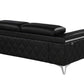 70" Black And Silver Metallic Top Grain Leather Loveseat
