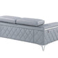 70" Light Blue And Silver Metallic Top Grain Leather Loveseat
