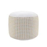 18" White Jute Blend Round Geometric Pouf Ottoman