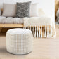 18" White Jute Blend Round Geometric Pouf Ottoman