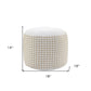 18" White Jute Blend Round Geometric Pouf Ottoman