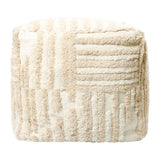 18" Beige Cotton Cube Striped Pouf Ottoman