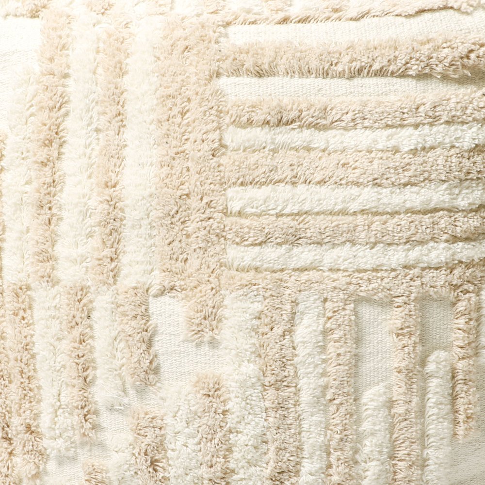 18" Beige Cotton Cube Striped Pouf Ottoman