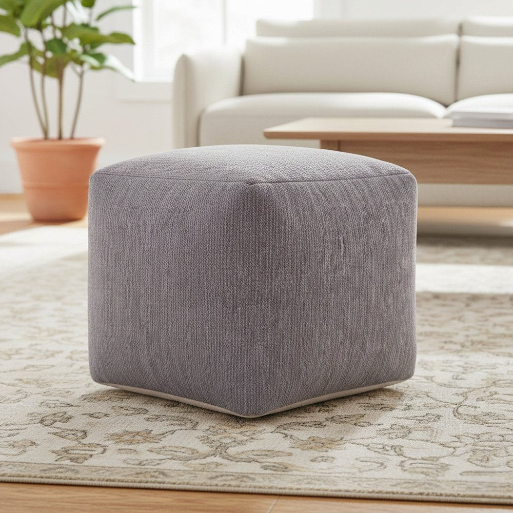 18" Beige Chenille Cube Pouf Ottoman