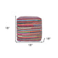 18" Red And Black Cotton Cube Striped Pouf Ottoman