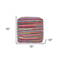 18" Red And Black Cotton Cube Striped Pouf Ottoman