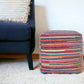 18" Red And Black Cotton Cube Striped Pouf Ottoman