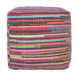 18" Red And Black Cotton Cube Striped Pouf Ottoman