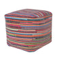 18" Red And Black Cotton Cube Striped Pouf Ottoman