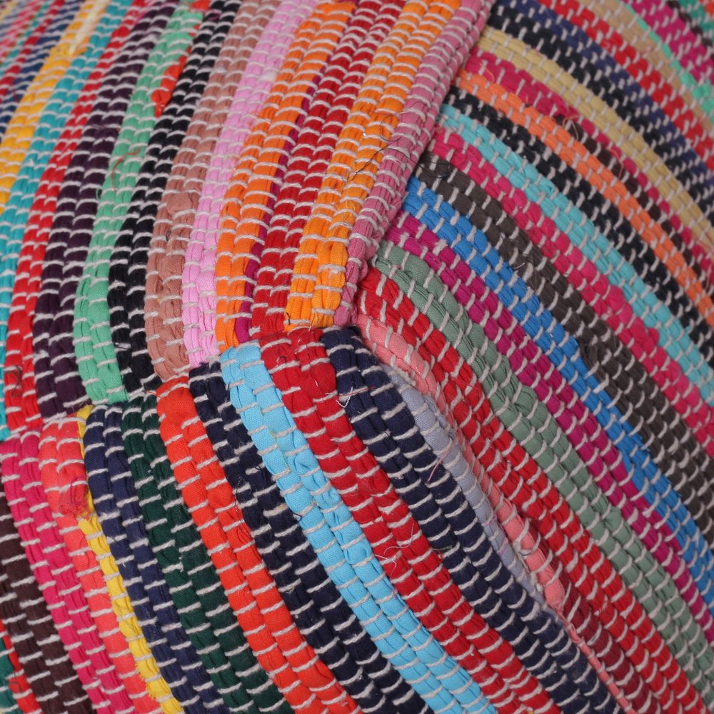 18" Red And Black Cotton Cube Striped Pouf Ottoman