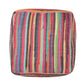 18" Red And Black Cotton Cube Striped Pouf Ottoman