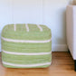 18" Green And White Cotton Cube Striped Pouf Ottoman