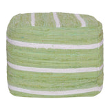 18" Green and White Cotton Striped Cube Pouf Ottoman