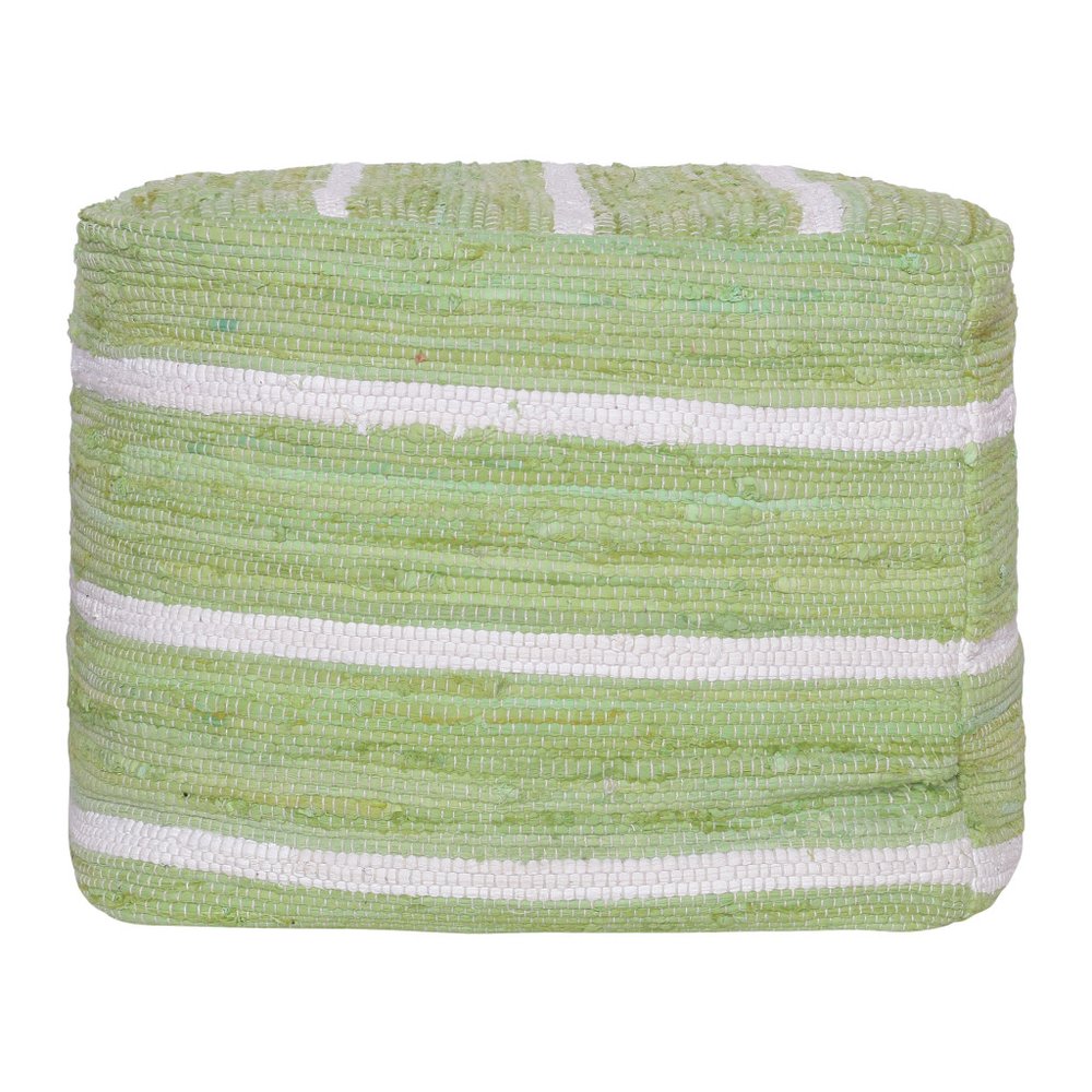 18" Green And White Cotton Cube Striped Pouf Ottoman