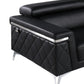 89" Black Italian Leather Sofa With Silver Legs