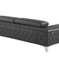 89" Dark Gray Italian Leather Sofa With Silver Legs