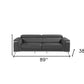 89" Dark Gray Italian Leather Sofa With Silver Legs