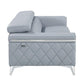 89" Light Blue Italian Leather Sofa With Silver Legs