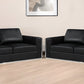 Two Piece Indoor Black Italian Leather Four Person Seating Set