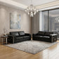 Two Piece Indoor Black Italian Leather Four Person Seating Set