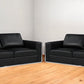 Two Piece Indoor Black Italian Leather Four Person Seating Set