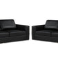 Two Piece Indoor Black Italian Leather Four Person Seating Set