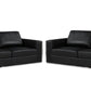 Two Piece Indoor Black Italian Leather Four Person Seating Set