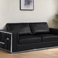 89" Black Italian Leather Sofa With Silver Legs