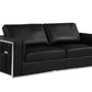 89" Black Italian Leather Sofa With Silver Legs