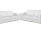 Two Piece White Italian Leather Five Person Seating Set