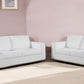 Two Piece White Italian Leather Five Person Seating Set