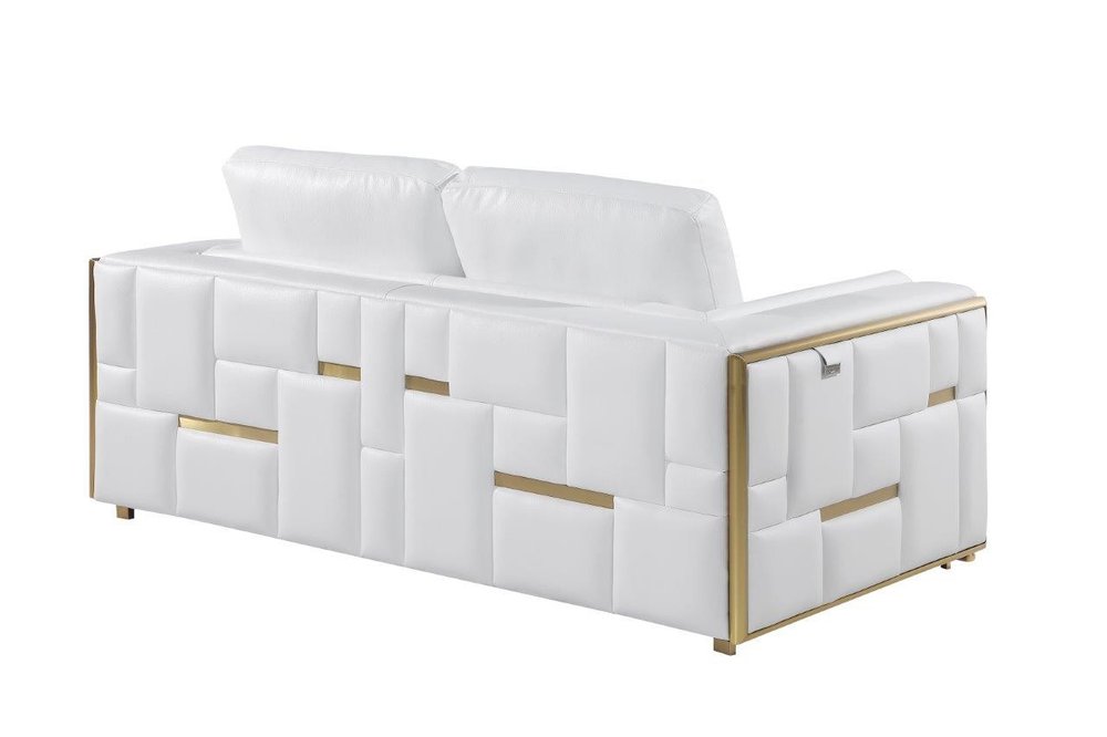 Two Piece White Italian Leather Five Person Seating Set