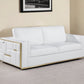 89" White Italian Leather Sofa With Brass Legs