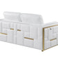 89" White Italian Leather Sofa With Brass Legs