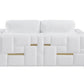 89" White Italian Leather Sofa With Brass Legs