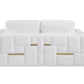 89" White Italian Leather Sofa With Brass Legs