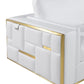 89" White Italian Leather Sofa With Brass Legs