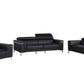 Three Piece Black Italian Leather Five Person Seating Set