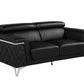 Three Piece Black Italian Leather Five Person Seating Set