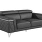 Three Piece Gray Top Grain Leather Five Person Seating Set