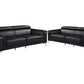 Two Piece Black Italian Leather Four Person Seating Set